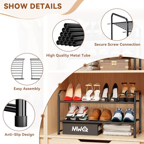 Image of Simple Shoe Rack 2 Tier 27 Inch Wide, Heavy Duty Metal Closet Shoe Organizer Shelf for Entryway, Front Door, Black