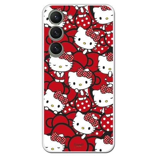 Personalaizer Funda Compatible con Samsung Galaxy S23 con Diseño de Hello Kitty y Lazos Rojos y Topos - Estilo Kawaii - Carcasa Silicona TPU Flexible Transparente