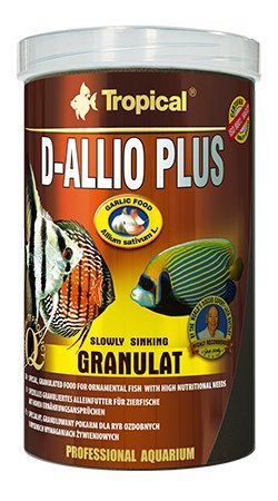 D-ALLIO PLUS GRAN 1000ml/600g Alimento granulado multiingrediente con ajo (30%) para discos y otros peces con altos requerimientos nutricionales, incluyendo peces marinos.