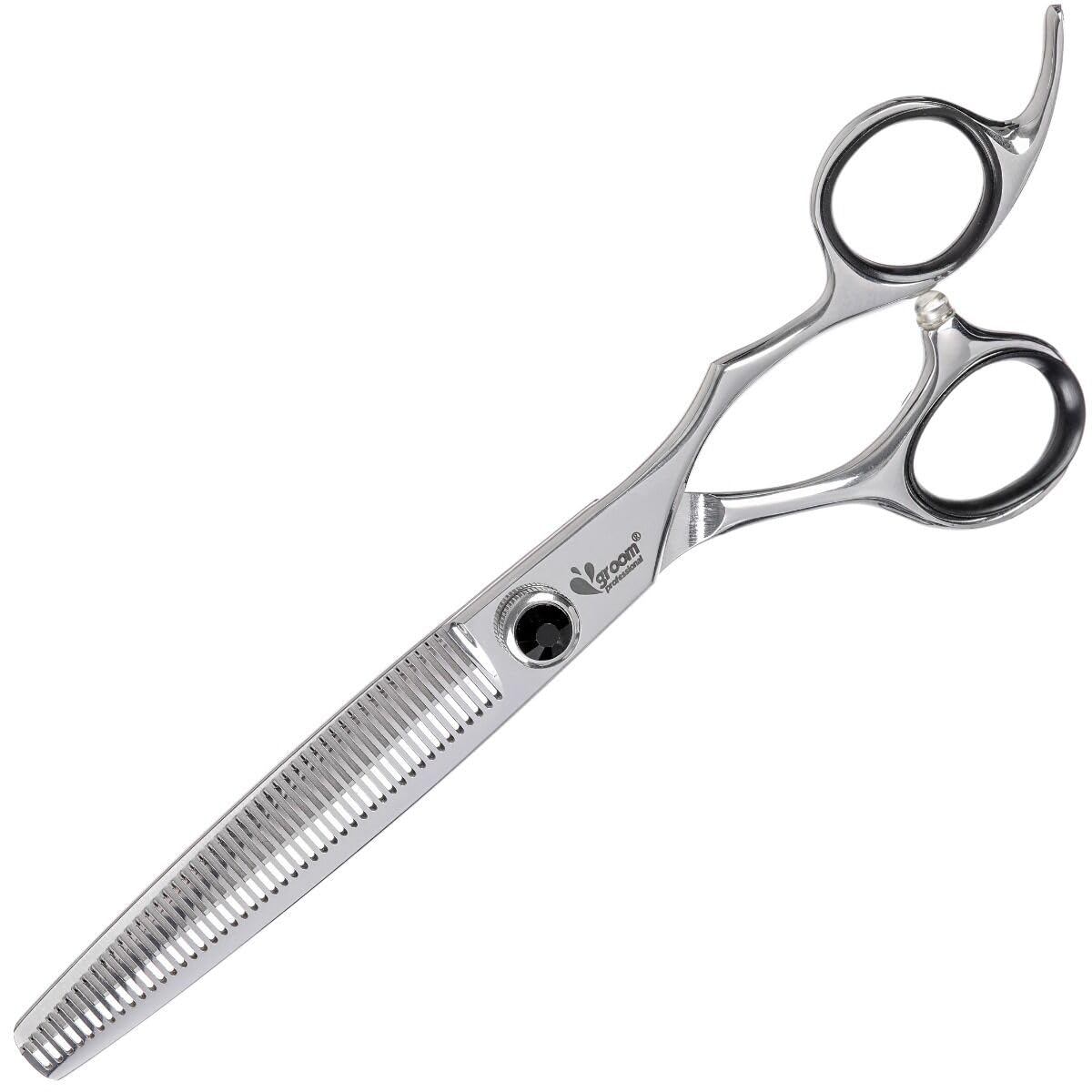 GROOM PROFESSIONAL Professional Thinning Scissors - 46 Tooth, Black, Ambidextrous, Ideal for Grooming Salon