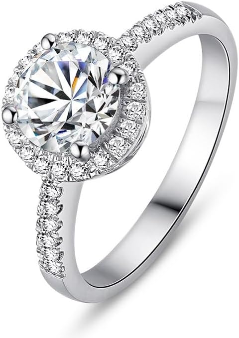 Diamond Engagement Ring Moissanite Halo Classic Round Ring for Women,Wedding Ring Jewelry