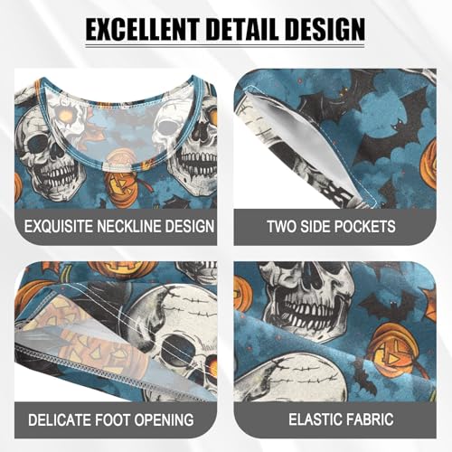 ALAZA Halloween Skulls Pumpkin Pajama Set Short Sleeve Sleepwear Soft Lounge Nightwear4