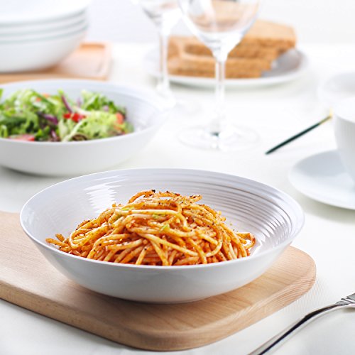 Y Yhy 26 Ounces Porcelain Pasta Salad Bowls, White Soup Bowl Set, Wide And Shallow, Set Of 6, Spiral Pattern, Christmas Thanksgiving #TOP1