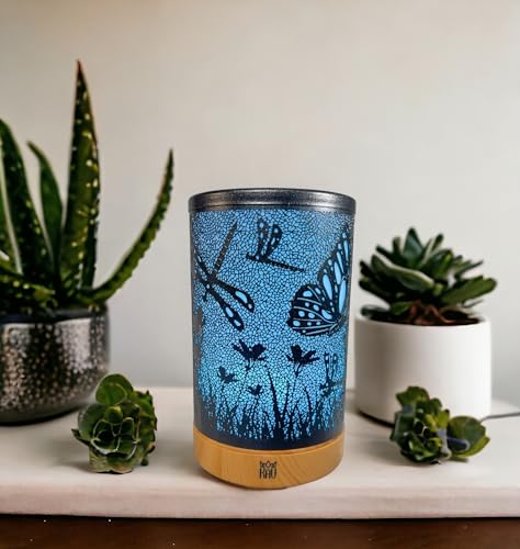 Aromatherapy Diffuser, KAV Shadow of The Butterfly Black Metal Essential Oil Diffuser, 150ml Ultrasonic Cool Mist Home Humidifier Diffusers, LED Lighting and Auto Shut-Off, Essential Oil Included