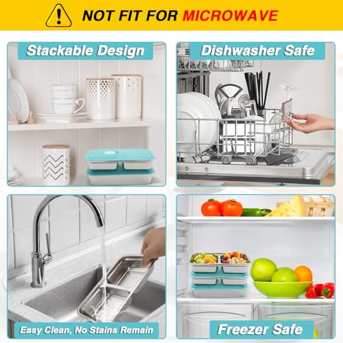 Stainless Steel Reusable Snack Containers with Lids, Grab and Go Double Compartments Snackle Box Containers, Small Sauce Condiment Containers for Travel,School,Camping, Dishwasher Safe, 4 Pack, 15.2oz — view 5
