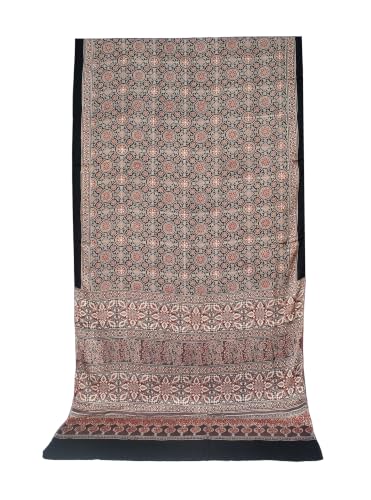 Image of Ethnics of Kutch Womenss Ajrakh Modal Silk Natural Dye Hand Block Print Saree with Blouse Piece - 5.5 Mtr Length