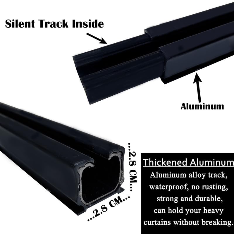Image of MetDeals Aluminium Deluxe Silent Channel Curtain Track with Smooth Runners & Ceiling Fit Bracket,Hook,End Caps, Screw & Wall Plug | Curtain Rail System for Home & Office(Black Color,3.5 Feet)