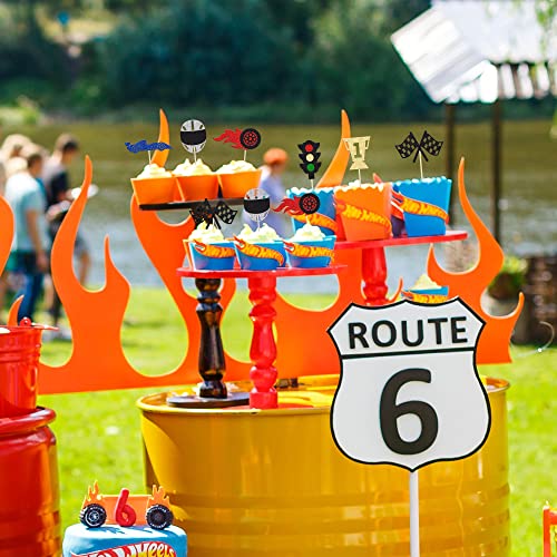 Gyufise 24Pcs Race Car Cupcake Toppers Glitter Traffic Light Wheel Trophy Flag Helmet Racing Car Cupcake Picks For Let's Go Racing Sports Baby Shower Boys Birthday Party Cake Decorations Supplies #TOP4