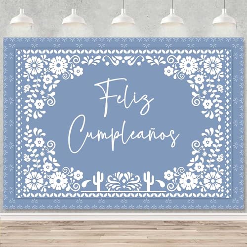 Fondo fotográfico feliz cumpleaños mexicano 7x5ft azul