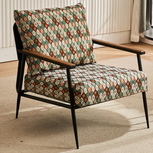 WEIDPHL Sillón Decorativo con Brazos, Sillón Tapizado, Sillón De Salón De Cuero Napa/Lino De Algodón, Sillón Suave para Sala De Estar,Pattern