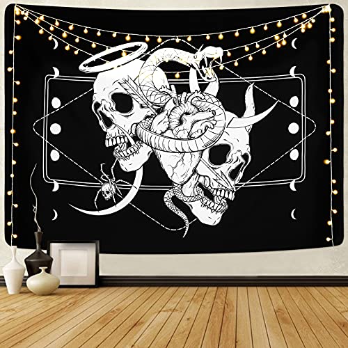 Skull Tapestry Skeleton Tapestry Gothic Tapestry Human Heart Tapestry Snake Moon Phase Tapestry Black And White Tapestry Wall Hanging For Room(59.1 X 82.7 Inches) #TOP9