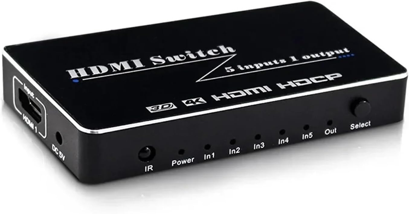 3D 4K HDMI Switch 5x1 Audio Video Switcher Converter for Xbox PS3 PS4 PS5 Notebook PC DVD TV Box to Display Monitor Projector(with EU Plug)