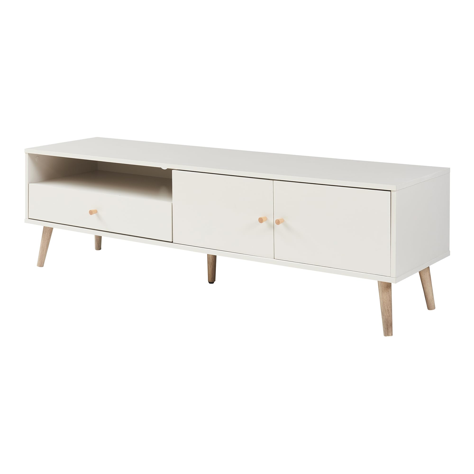 [en.casa] Mobile Porta TV con Cassetto Scomparto Aperto Vano Chiuso 2 Ante Mobile Basso di Archiviazione Stand Centro Multimediale per Soggiorno Salotto 150x39x45 cm - Grigio chiaro