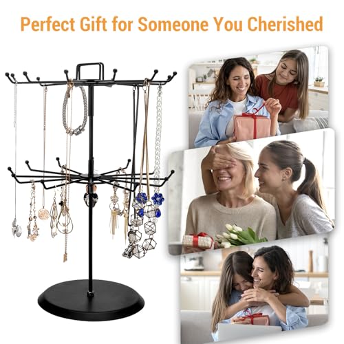 image for MyGift 2 Tier Black Metal Rotating Necklace and Bracelet Organizer Jew