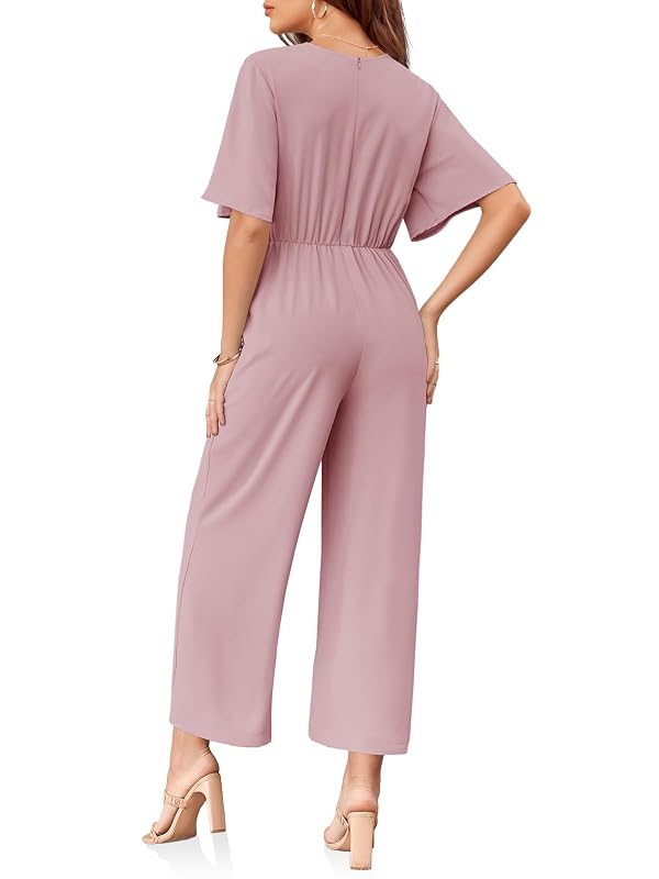 Cicy Bell Women's Elegant V Neck Jumpsuits Dressy Casual Short Sleeve Wide Leg Long Pants Rompers by Cicy Bell - Image 5