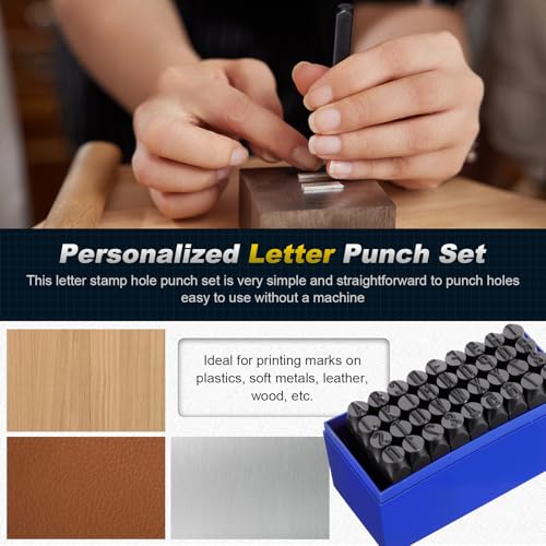 Gueenky 36 Stück Schlagzahlen Set, 10mm Schlagbuchstaben Set, Alphabet A-Z Nummer 0-9, Schlagbuchstaben Metall, Schlagstempel Zahlen zum Stempeln von Metall Kunststoff Holz Leder