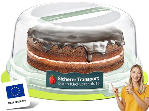 uandu Kuchen Transportbox Rund, Tortentransportbox mit Haube und Griff. Box mit Deckel, ⌀ 34cm, Aufbewahrungsbox, Kuchenbehälter, Kuchenplatte, BPA Frei Tortenbehälter, Tortenbox, Tortenteller