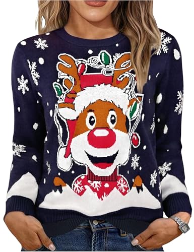 Uniexcosm Weihnachtspullover Damen Ugly Strickpulli Pullover Warm...