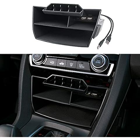 Thenice for 10th Gen Civic Central Console Storage Box Coins Trays Cards Organizer with USB Extension Cable Compatible with Honda Civic 2016 2017 2018 2019 2020 2021 Cover