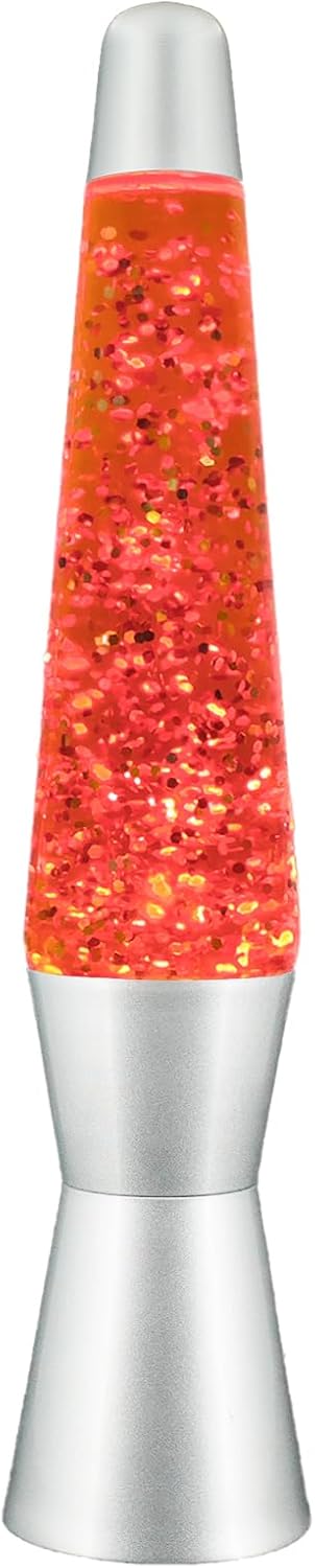 16IN Orange Glitter Lamp, Liquid Relaxing Motion Light, Home Decor Calming and Entertaining Lamp, Night Light for Meditation, Amazing Gifts for Adults & Kids, Silver Base,(2hao)