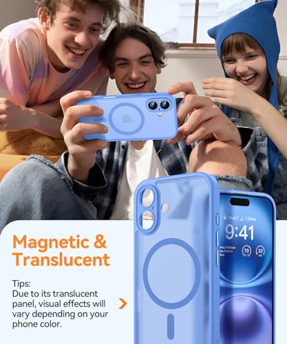 Image of CANSHN Magnetic for iPhone 16 Plus Case, Upgraded [Full Camera Protection] [Compatible with Magsafe] [Translucent Matte] Shockproof Protective Phone Case for iPhone 16 Plus - Ultramarine