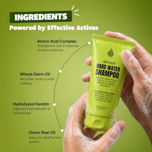Image of Detoxie Hard Water Shampoo 150 ml | Cleanses Metal & Mineral Build-Up | Reduces Hair Fall | Removes Oil, Dust & Pollution | Keratin, Onion Peel Oil & Proteins | For All Hair Types