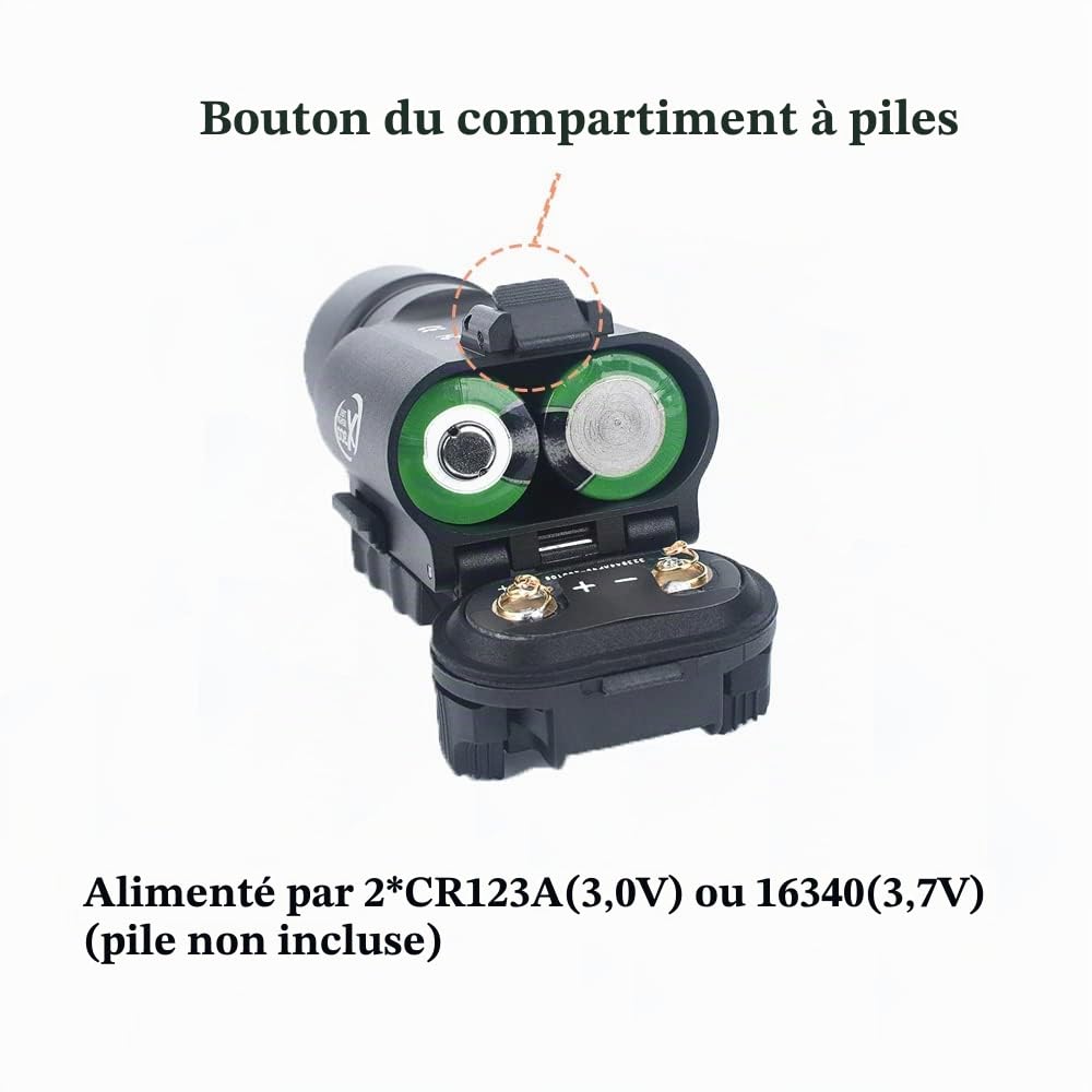 X300 Lampe de tactique, lampe de poche à 600 flux éclairage de couleur claire, souvent allumé/instantanément allumé lampe (Noir)