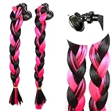 HHongJM Helmet Pigtail Motorcycle Helmet Ponytail Bicycle Helmet Braids Hair Tails Used for Any Helmets/Suction Cup Reusable Design 14Inch 2PCS Pink and Black Color (Helmet Not Included)