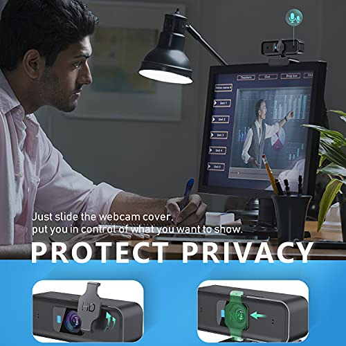 Doraby 1080P Computer Webcam mit Objektivdeckel, PC Kamera mit Autofokus/Stereo Mikrofon/Schutzabdeckung für Android/Mac OS/Windows/Linux, Live Streaming Skype, Video Chat, Online Meeting, Schwarz – Bild 5