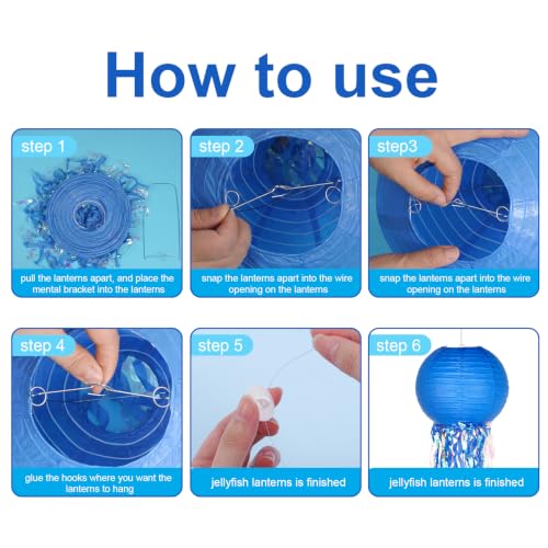 Image of Set of 6 Hanging Jellyfish Paper Lanterns Blue Jellyfish Decor for The Sea Ocean Party, Mermaid Birthday Decoration, Baby Shower, Nautical Events (Glitter Blue)