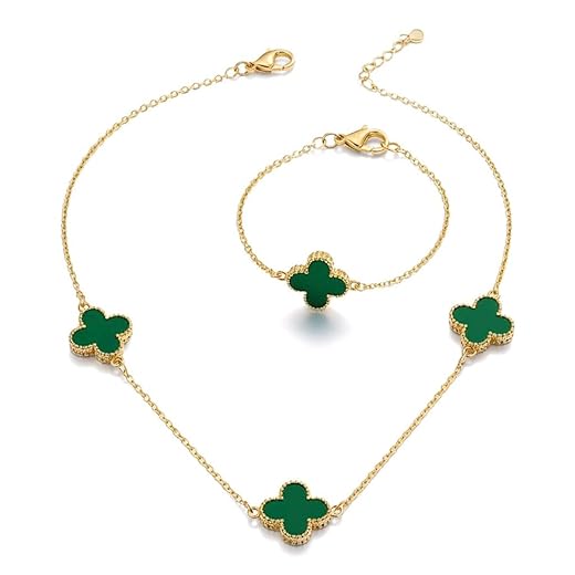 Choker Gargantilha e Pulseira Kit Trevo de Quatro Folhas Folheado Ouro 18K Joia Feminina Elegante Delicada