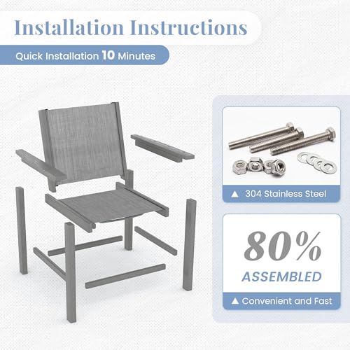 Image of Amopatio Outdoor HDPE Dining Chairs Set of 4 All-Weather Patio Chairs with Textilene Backrest Heavy Duty for Porch Backyard Deck Lawn Garden, Gray