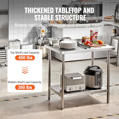 Image of VEVOR 24 x 36 x 36 Inch Stainless Steel Work Table, Commercial Food Prep Worktable Heavy Duty Prep Worktable, Metal Work Table with Adjustable Height for Restaurant, Home and Hotel