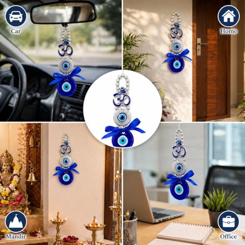 Image of BLUE BEADS Ceramic Turkish Feng Shui Vastu Blue Glass Evil Eye Hanging /Door Hanging Nazar Batu For Protection And Good Luck - Perfect For Gifting Home Or Office (Om)