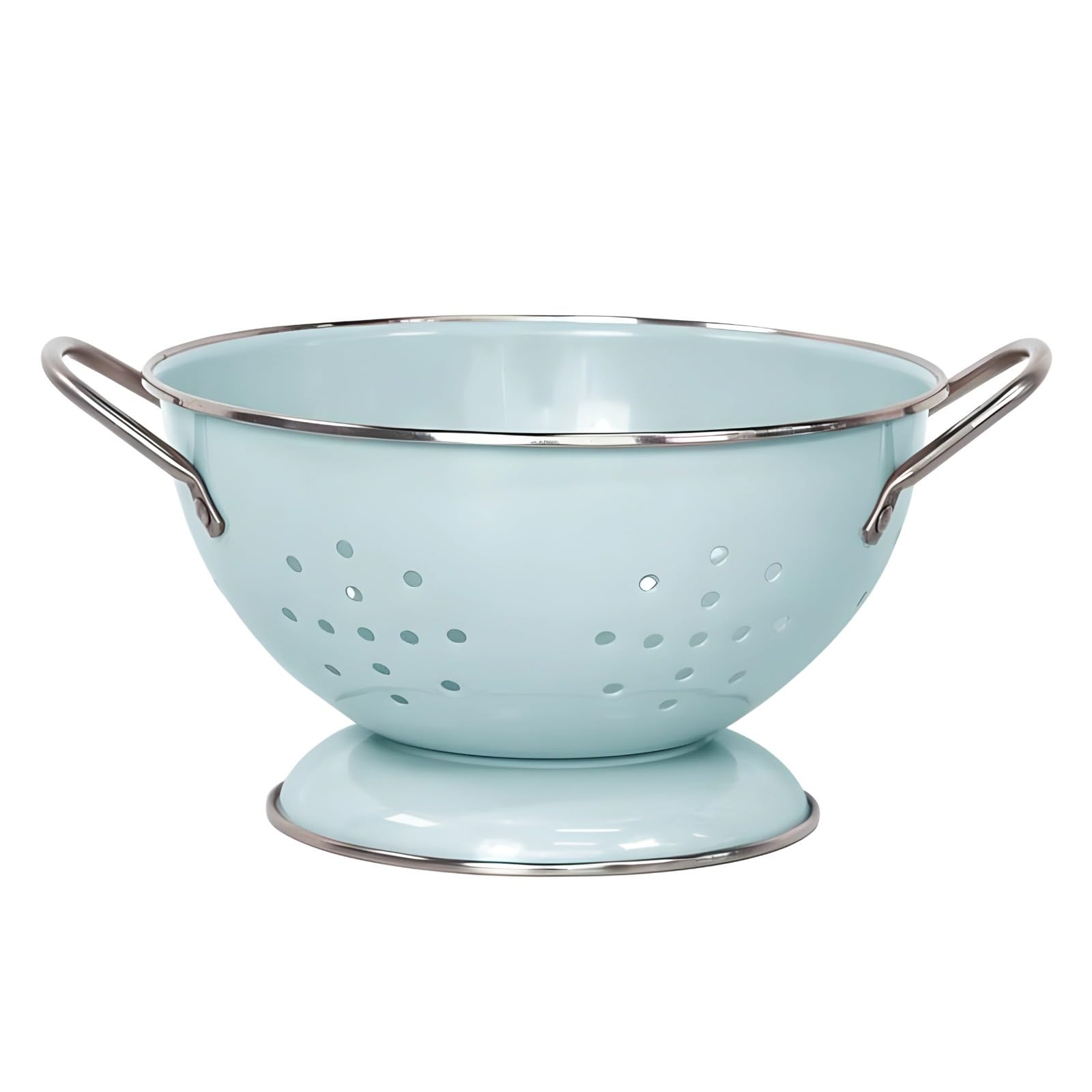 Lazurowy durszlak, metalowy sitko kuchenne z podwójnym uchwytem, kosz do mycia owoców i warzyw w stylu nordyckim o wymiarach 9,5 x 22 cm, ze stabilną podstawą