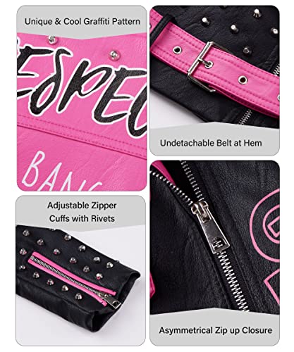 Bellivera Faux Leather Jacket For Women Studded Rivet Floral Moto Biker Coat 0376 Pink Xl #TOP11