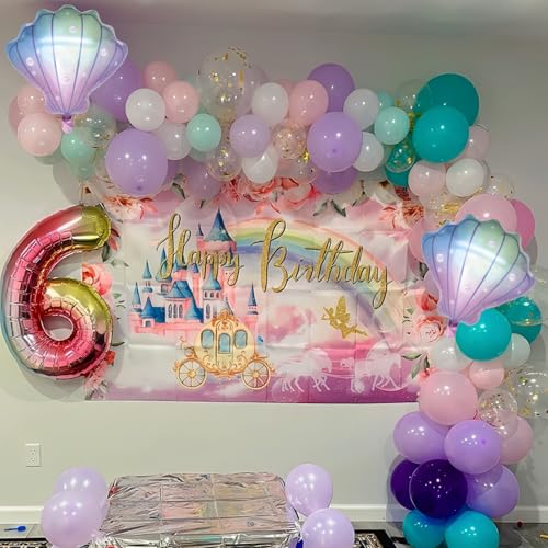 Image of Mermaid Balloons, Pastel Pale Pink Light Purple Lilac Teal Pearl White Balloons with Seashell Foil Balloon Confetti Balloon for Girls Kid Sea Birthday Party Ocean Under The Sea Baby Shower Decorations