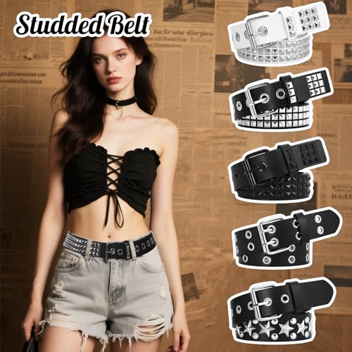 3 Pcs Studded Belt Y2K Metal Goth Punk Rock Rivet Belt with Bright Pyramid Studded for Women Men2