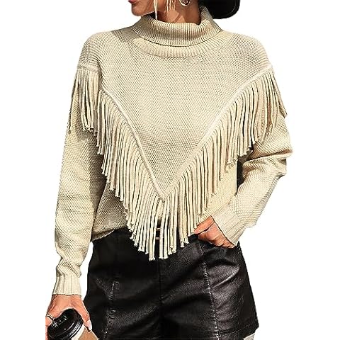 Acrawnni Women's Turtleneck Fringe Sweater Top Cover