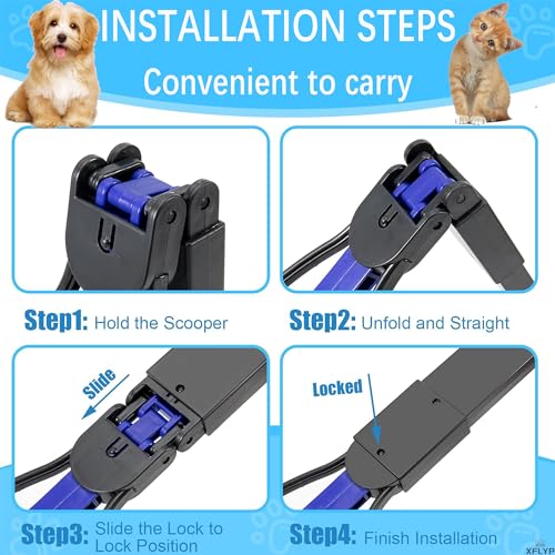 XFLYP Hundekotschaufel, 45cm Faltbarer Haustier Hund Hundekotgreifer Tragbare mit langem Griff, Haustier Schmutz Picker Pick Up für Rasen im Freien Gras und Kies für Hunde und Katzen(Blau)