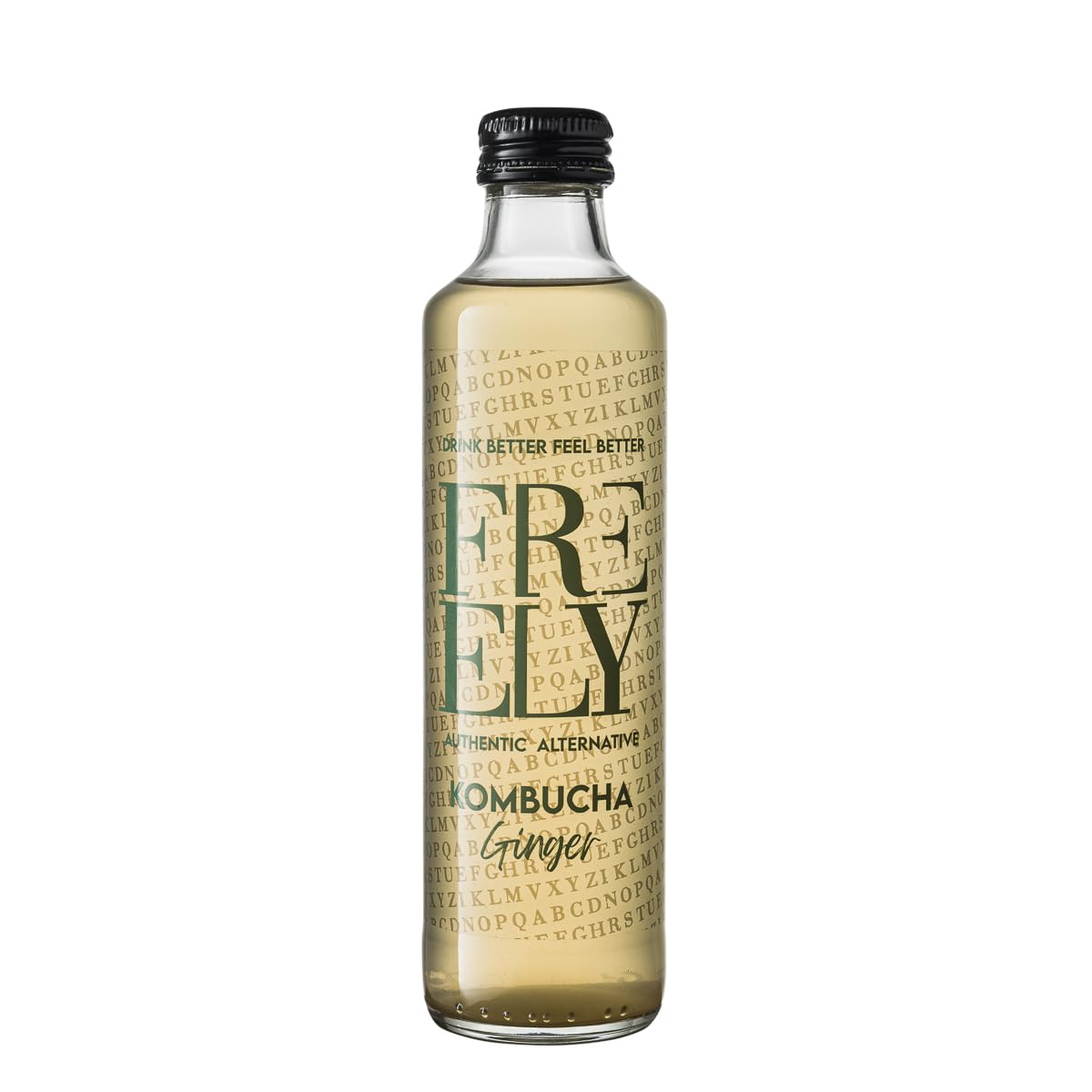 Freely Kombucha Zenzero, Bevanda Fermentata Naturale a Base di Tè Sencha, Gusto Fresco e Speziato, Basso Contenuto di Zuccheri, 12 x 250 ml