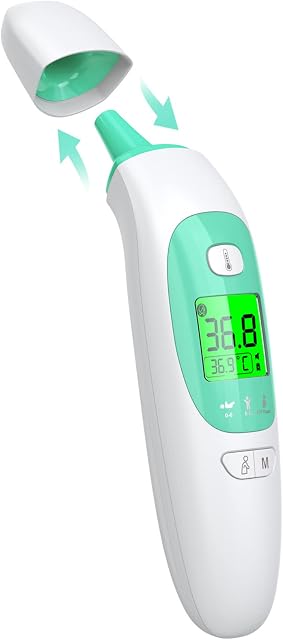 Infrared Digital Ear and Forehead Thermometer, KKmier Non Contact Medical Temperature Thermometer for Adults Children Baby and Object Surface High Temperature Alarm CE