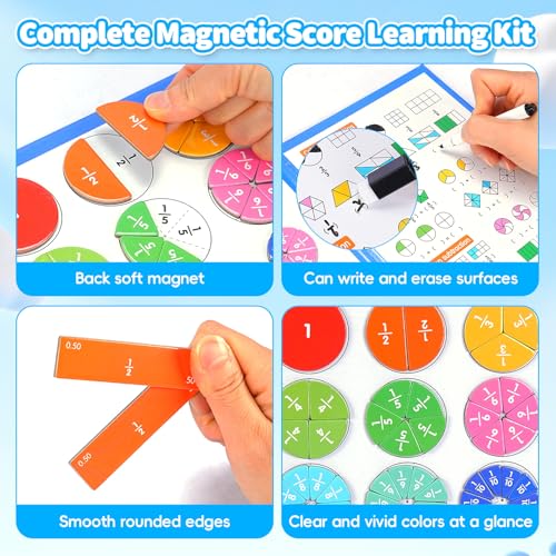 Magnetic Fraction Tiles & Circles Set, Magnetic Fraction Playbook for Kids Math Learning, Hands-On Math Manipulatives for Classroom & Homeschool, Visual Fraction Teaching Tool for Elementary Students - Image 4