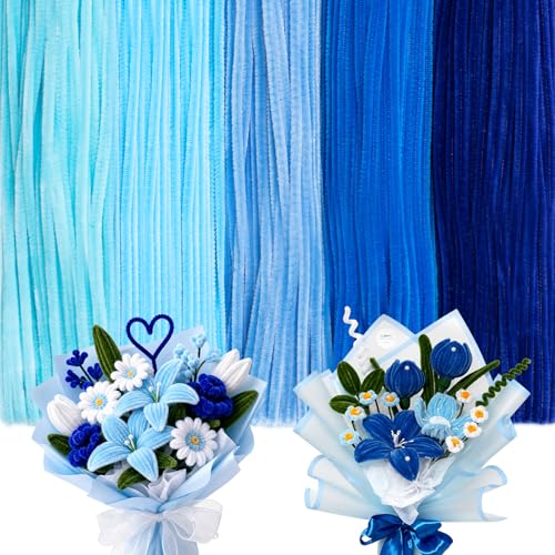Image of Peryiter 500 Pcs Pipe Cleaners for DIY Flower Bouquets, Chenille Stems for Graduation Bouquet Crafts, Fuzzy Sticks for Handmade Flowers, DIY Gift, Art Projects(Blue,12 Inch)