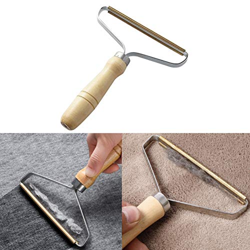 Carpet Pet Hair Remover, Portable Spark Lint Roller with Wooden Handle, Carpet Pile Brush with Double Sided Metal Scraper Suits Indoor Carpet, Pet Hai