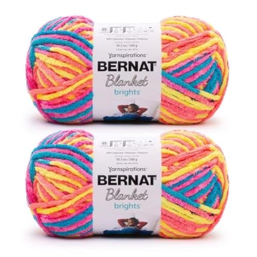 Image of Bernat Blanket Brights 300g Neon Mix Yarn - 2 Pack of 300g /10.5oz - Polyester - 6 Super Bulky - Knitting /Crochet