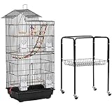 Cada puerta tiene alambres en forma de arco para evitar que las aves abran la puerta; La jaula totalmente pintada con una superficie lisa, 3 perchas de madera y 4 comederos ecológicos ofrecen a sus hermosas aves un ambiente seguro y saludable; 2 hebillas para asegurar la bandeja inferior a la jaula.