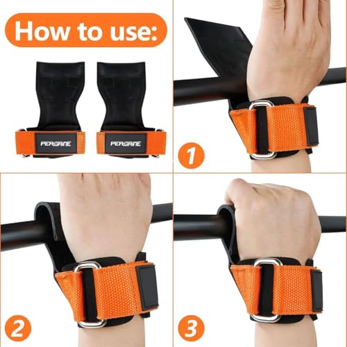Image of INDIAHUNK New 2025 Weight Lifting Grips (Pair) - Heavy Duty (Orange) Powerlifting Straps with Neoprene Padded Wrist Wraps for Deadlifts, Pull-Ups, Rows & Bodybuilding