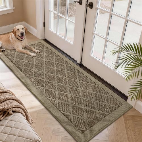 COSY HOMEER Non-Slip Door Mat 24"x60", Entryway Rugs Low Profile Absorbent Dirt Trapper Doormat for Front Entrance, Washable Polypropylene Entry Mat (Beige)