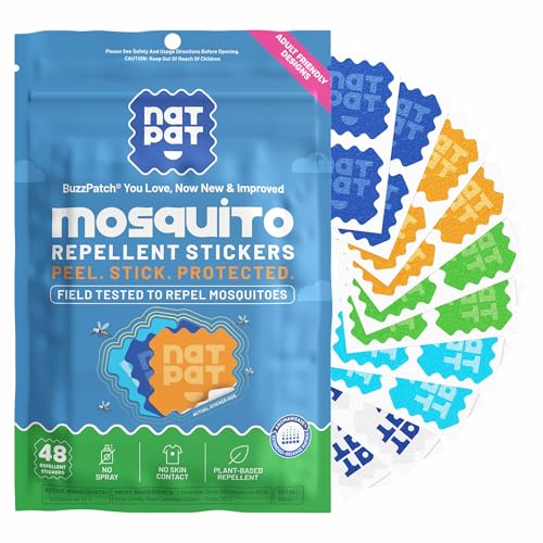 NATPAT BuzzPatch Mosquito Patches for Adults - Plant-Based Mosquito Patches, Non Toxic - The Original All Natural Citronella Essential Oil Insect Patch(48 Pack)